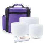 KVKA Set of 3pcs 7"G+9"E+11"C Frosted Crystal Singing Bowls 432Hz for Sound Healing Bath Therapy Meditation Yoga Instrument with Carry Bag