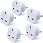 Travel Plug [5 PACK] Converts UK Plug to EU Plug - For Continental/European - Works in Egypt/Israel/Korea/Morocco/India/Pakistan/South Africa/Thailand/Turkey/UAE/and More