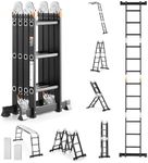 VEVOR Multi-Purpose Folding Ladder, 7-in-1 Tall Extension Step Ladder, A Frame 3 Step with Scaffolding Plank Telescoping Ladder, 12ft Reach Height Heavy Duty Ladder, 330 lbs Capacity for Home Outdoor