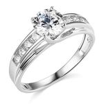 TWJC 14k White Gold Solid Wedding Engagement Ring - Size 8