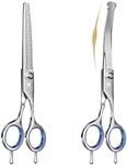 Professional Dog Grooming Scissors Kit with Safety Ronud Tip, MAOCG Twin-Tail Thinning, Curved, Shears for Dogs & Cats, Sharp and Durable, Suitable for Lefty and Righty