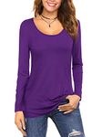 Florboom Women Crew Neck T Shirt Solid Casual Plain T Shirt Autumn Tee Tops Purple 18 20