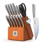 Knife Set, imarku 14-Piece Kitchen Knife Set with Block, Professional Chef Knife Set with Knife Rod, Japanese High Carbon Steel Kitchen Knives Set, Brown, Ideal Home Cooking Gift for Mom
