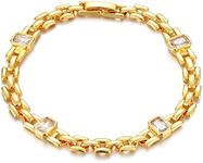 MEVECCO Bracelet for Women Gold Deco Link Chain Emerald Zirconia 14K Gold Plated Dainty Simple Jewelry