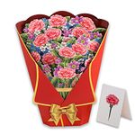 Pop Up Cards, Carnation Bouquet 3D Paper Flowers Cards Popup Greeting Cards 12 Inch Handmade Flower Bouquet Card for Mother's Day Women's Day Anniversary Birthday Gift with Note Card and Envelope