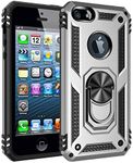 Cavor for iPhone 5 iPhone 5S iPhone SE 2016 Case (4.0") TPU Case PC Bumper 360° Rotation Ring Holder Kickstand Back Cover [Work with Magnetic Car Mount] Shockproof Protective Cover-Silver