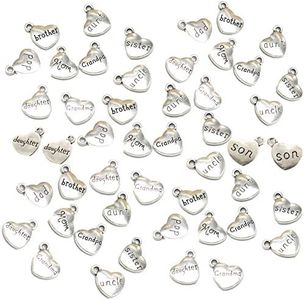 Zhiheng 50 Pack Family Pendant Heart Shaped Charms Mom Dad Brother Sister Grandma Grandpa Uncle Aunt Daugther Son Alloy Loose Beads for Jewelry Making Wine Charms Decoration