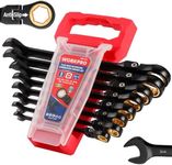 WORKPRO 8-piece Flex Head Ratcheting Wrench Set, Anti-slip Set SAE 5/16-3/4 inch, 72-Teeth, Cr-V Constructed, Black Electrophoretic Coating with Rack Organizer