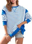 Yousify Womens Long Sleeve Tops Striped Color Block Sweat Shirts Fall Y2K Clothes 2024 Blue M