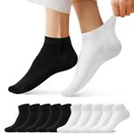 FALARY Trainer Ankle Socks for Men Women 10 Pairs Sport Low short Black White 9-11