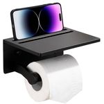 Toilet Paper Holder with Shelf – Black Anti-Rust Aluminum Tissue Roll Holder with Phone Shelf for Modern Bathroom, 3M Self Adhesive No Drilling or Wall-Mounted with Screws