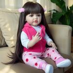 FALVIA Reborn Baby Dolls Girl Full Body 22 Inch Realistic Soft Vinyl Body Todderl Baby Dolls with Long Hair Reborn Doll Toy