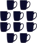 DISCOUNT PROMOS Curved Java Coffee Mug Set - 10 Pack - 12 Oz. - Stoneware Restaurant Cups - Cobalt Blue