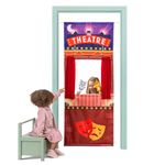 Pop-Up Play Town Puppet Theatre Handing Doorway, Kids Role Play Toys with Curtain and Tension Rod, Puppet Show for Kids 3-7