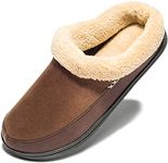 NewDenBer Men's Warm Memory Foam Slippers Suede Plush Fleece Lined Slip on Indoor Outdoor Clog House Shoes (Coffee,15-16 D(M) US)