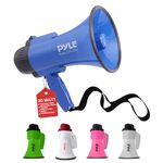 Dana Trading Company Portable Megaphone Speaker Siren Bullhorn - Compact and Battery Operated with 30 Watt Power, Microphone, 2 Modes, PA Sound and Foldable Handle for Cheerleading and Police Use - Pyle PMP31BL (Blue), light blue