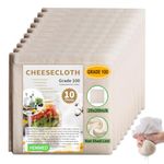 10 Pack Cheese Cloths for Straining, Muslin Cloths for Cooking, Cheese Cloth, Reusable Muslin Straining Bags, Baking, Cheesecloth for Juice Baking, Cheese Making (50x50cm)