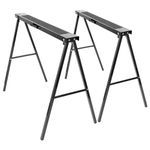 2X Black/Black Folding Iron Saw Horses - Wood Cutting Work Bench Table Trestles Sawhorse Workbench Stand with Metal Legs - by Harbour Housewares