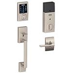 SCHLAGE Connect Century Touchscreen Deadbolt with Built-In Alarm and Handleset Grip with Latitude Lever, Satin Nickel, FE469NX LAT 619 CEN
