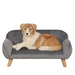 Pet Sofa/Velvet Fabric Small Dog Couch/Fashion Design Dog Sofas and Chairs/Wooden Frame Pet Bed/Dog Bed with Solid Feet/Sofa for Cat for Small Dog Using (Grey)