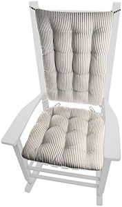 Barnett Home Decor Ticking Stripe Black Rocking Chair Cushions - Extra-Large - Seat Pad and Back Rest with Ties- Reversible, Latex Foam Fill - Made in USA (Presidential - Black - Natural)