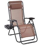 FDW Zero Gravity Chair Patio Chairs Outdoor Chairs Folding Chairs Outdoor Anti Gravity Chair Lounge Reclining Camping Deck Chair with Pillow and Cup Holde (Brown) (2, brown, 62D x 25W x 32H in)