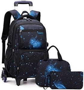 Sky Print Trolley Backpack Set for Boys Primary School Rolling Backpack with Lunch Box 3PCS Kids Bookbag with Wheels
