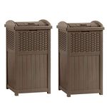 Suncast Trashcan Hideaway Outdoor Commercial 33 Gallon Resin Garbage Waste Bin with Lid and Manual Lift Opening Mechanism for Garage, Brown