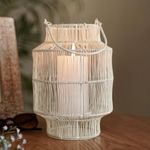 Behoma Mesh Metal Lantern for Home Decoration Indoor Outdoor, Parties | Boho Style Decorative Lantern for Table-top and Pillar Candle Holder | White Colour One Piece (Only Lantern)