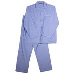 Keanu Men's Woven Pyjamas Set - Long Sleeve Button Down Shirt with Chest Pocket and Straight Leg Pants - Elasticated Waistband - Classic Nightwear - Size L - Blue Stripe