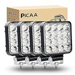 PICAA LED Pods 4PCS 3.3Inch 48W 4800LM Square Flood Light Off Road Lights Fog Lights Driving Roof LED Light Bar Work Light for ATV UTV SUV Truck Boat 12V 24V