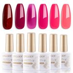 Gellen Red Gel Nail Polish Set 6 Colors 10 ML Pink Burgundy Glossy Shimmer Glitter Gel Polish Kit UV Soak Off UV Gel X Nail Art Manicure Salon DIY at Home Christmas Nails Gift