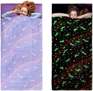 HOMBYS Glow in The Dark Sleeping Bags for 10~12 Years Old Kids, Soft Kids Nap Mat with Pillow and Blanket for Daycare School, Travel Sleep Bag for Childern Girls Boys Truck Travel Camping