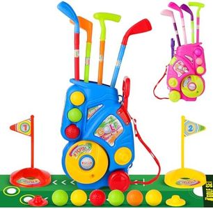 deAO Juguetes de Golf para Niños, 18 Piezas Mini Golfista set con 4 Palos de Golf Retráctiles (60CM) , 6 Pelotas, Interior y Exterior Juguete Educativo Temprano Infantiles 3 4 5 6 años (Rosa,Plástico)