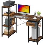 GYIIYUO Computer Desk 47 Inch with Wider Printer Shelves, Reversible Industrial Home Office Desk with 4-Tier Storage, Fabric Drawer and Host Stand, Sturdy and Stable Study Desk, Rustic Brown