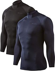 DEVOPS Men's 2 Pack Thermal Heat-Chain Compression Baselayer Tops Mock Turtleneck Long Sleeve T-Shirts (2X-Large, Black/Navy)