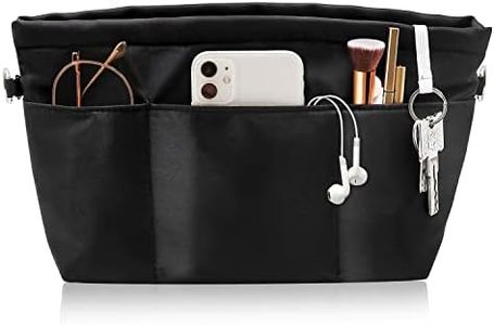 SUPRBIRD Organizador Interior de Bolsos de Nylon con Cremallera y Llavero para Mujer, 13 Bolsillos, Negro (M)