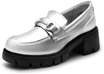 DREAM PAIRS Loafers for Women, Platform Chunky Loafers & Slip On Casual Shoes,Size 10,Silver-PAT,SDLS2321W