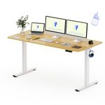 FLEXISPOT 160x80cm Electric Standing Desk Height Adjustable Desk Desktop FSC Certification Sit Stand Desk Stand Up Desk with Memory Smart Pannel (White Frame+Maple Desktop)