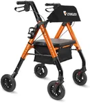 FlyingJoy Rollator Walker with Seat and Brakes, 300 lbs Adults Bariatric Walker for Seniors with Extra Wide Backrest, Lightweight Folding Adjustable Height, All Terrain Rolling Walker 8 Inch 4 Wheels