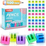 100 Pack Pencil Sharpeners Bulk - Colored Handheld Pencil Crayon Double Hole Sharpener, School Classroom Supplies