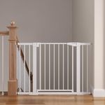 Mumeasy Baby Gate, 29.6"-46" Extra Wide Pet Gate with Walk Through Door, Pressure Mounted Auto Close Dog Gate for Stairs & Doorways