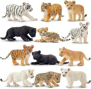 toymany Lot de 12 Figurines d'animaux Safari - Lion, Tigre, guépard - Jouets d'animaux de la Jungle - Petits Animaux en Plastique - Mini Animaux - Zoo Forêt - pour Jouer ou comme décoration pour