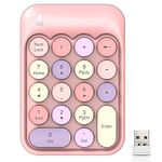 FELICON Wireless Numeric Keypad 18 Keys with 2.4G Mini Portable Silent Number Pad USB Receiver Financial Accounting Keyboard Extensions for Laptop Desktop PC Pro（Pink Mix）