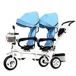 NUBAO Kids 4 in 1 Trike Double Lightweight Child 3 Wheel Tricycle Bike with Basket, Baby Infant Twin Seats Trolley for 1-7 Years Old (Color : Blue)