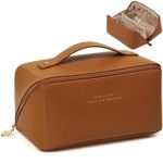 Large Makeup Bag Travel Cosmetic Bag for Women Wide-open Make up Bag Portable Leather Travel Toiletry Bag Waterproof Makeup Organizer Bag for Cosmetics Toiletries Accessories, A-Brown, Sweetness