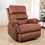 SOLIS ROYALE- THE DESIRED COMFORT Fabric Recliner 1 Seater Sofa Chair | Hush Puffy Recliner Sofa for Head Support and Leg Relaxation | Motorized Recliner with USB (2 Year Warranty, Lite Brown)