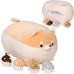 PixieCrush Stuffed Dog Toy - Cute Plushies Shiba Inu Mommy with 4 Puppies - Adorable Plush Pillow for Imaginative Play - Puppy Surprise Soft Animal Toy Set for Girls - Stuffed Animals for Ages 3-8