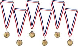 Juvale Gold Medals - 6-Pack Metal Winner Awards, Perfect for Sports, Competitions, Spelling Bees, Party Favors, 2.75 Inches Diameter with 16.3 Inch USA Ribbon