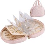 Vlando Jewelry Travel Organizer Case, Jewelry Storage Book Ring Binder with Jewelry Bags Clear Booklet Zipper Pouch Bag for Necklaces, Earrings, Rings, Bracelets, Christmas Gift for Women, Pink